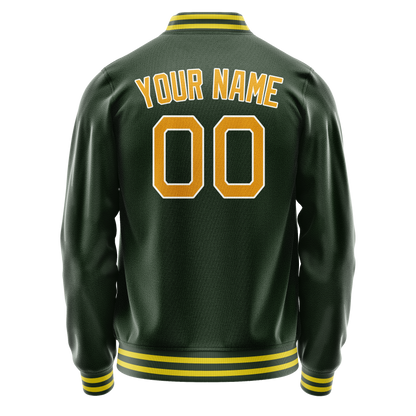 Custom Green Gold Solid Color Varsity Letterman Jacket