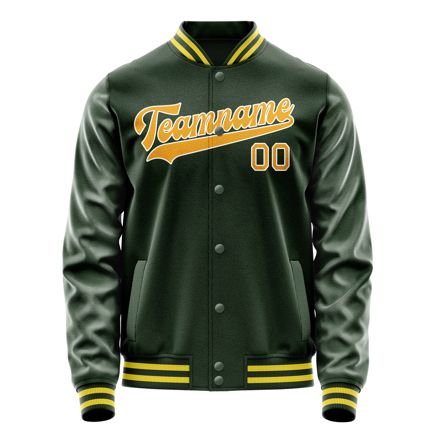 Custom Green Gold Solid Color Varsity Letterman Jacket