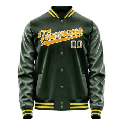 Custom Green Gold Solid Color Varsity Letterman Jacket
