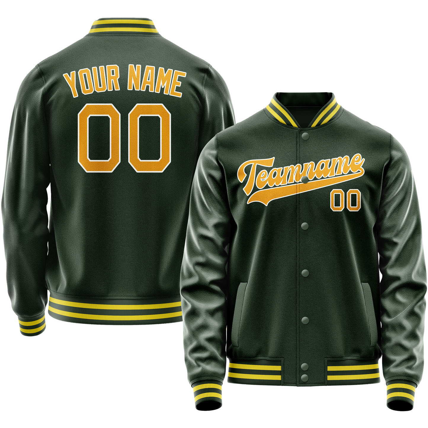 Custom Green Gold Solid Color Varsity Letterman Jacket