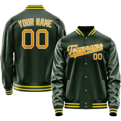Custom Green Gold Solid Color Varsity Letterman Jacket