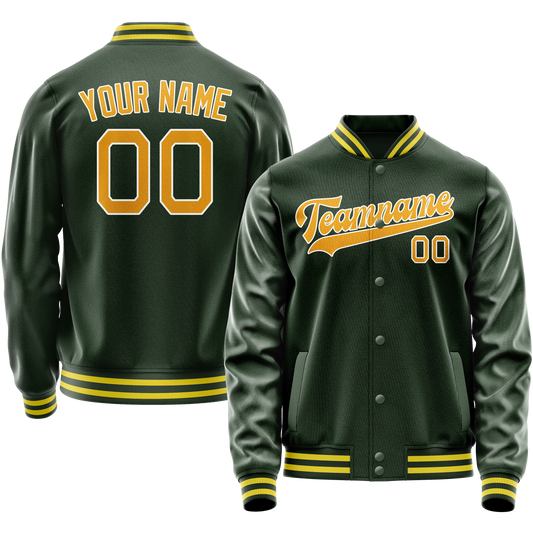 Custom Green Gold Solid Color Varsity Letterman Jacket
