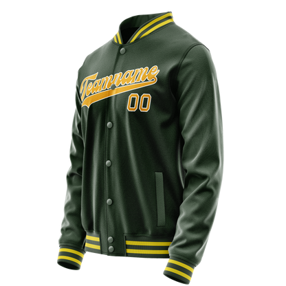 Custom Green Gold Solid Color Varsity Letterman Jacket