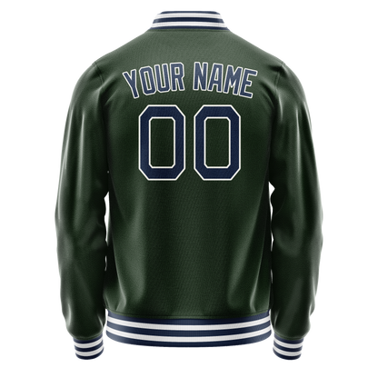 Custom Green Navy Solid Color Varsity Letterman Jacket