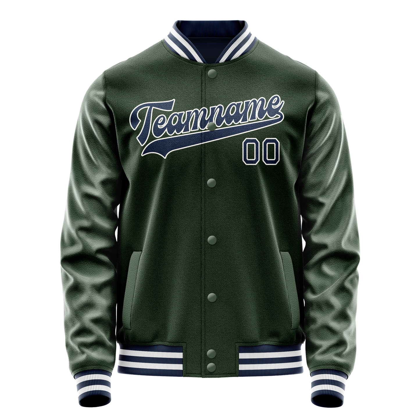 Custom Green Navy Solid Color Varsity Letterman Jacket