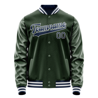 Custom Green Navy Solid Color Varsity Letterman Jacket