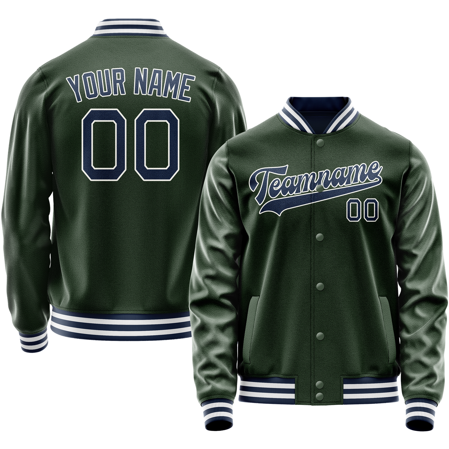 Custom Green Navy Solid Color Varsity Letterman Jacket