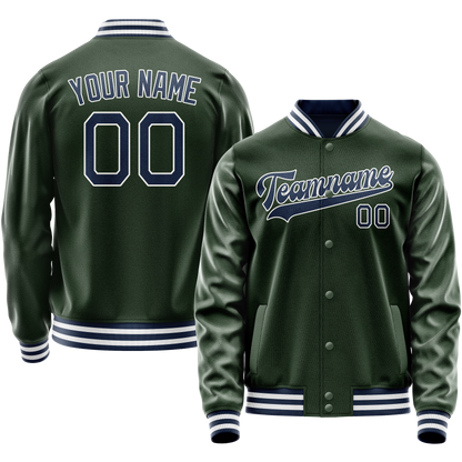Custom Green Navy Solid Color Varsity Letterman Jacket