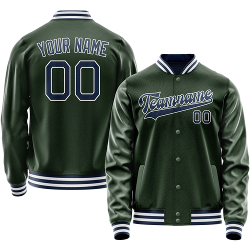 Custom Green Navy Solid Color Varsity Letterman Jacket