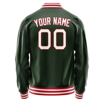Custom Green White Solid Color Varsity Letterman Jacket