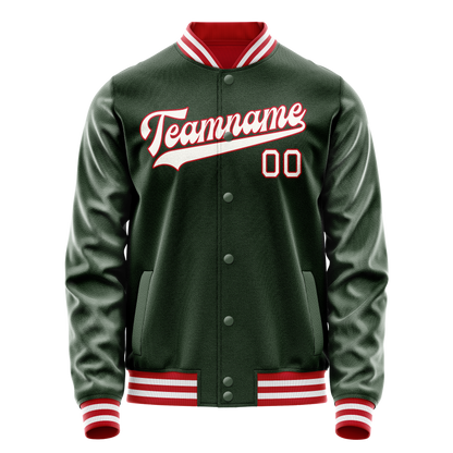 Custom Green White Solid Color Varsity Letterman Jacket