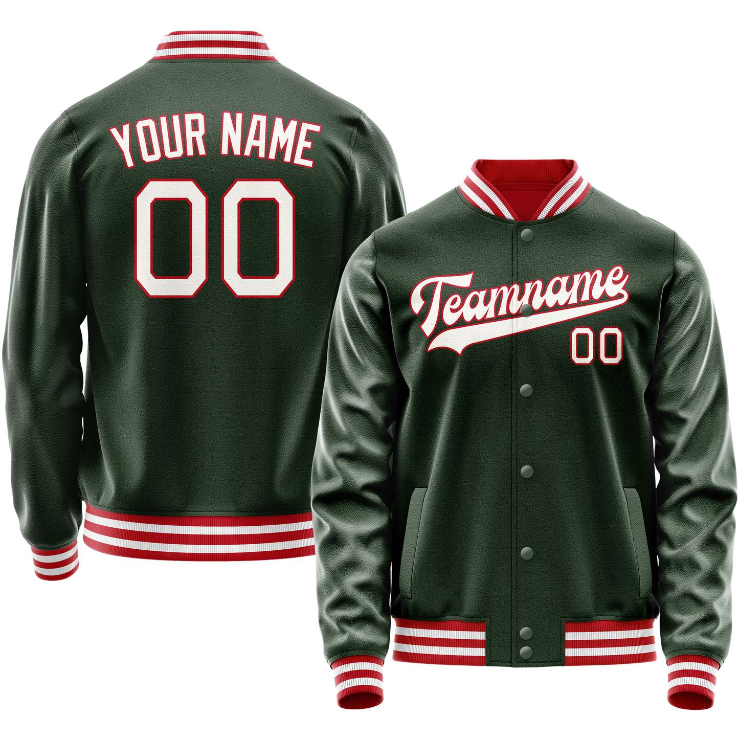 Custom Green White Solid Color Varsity Letterman Jacket