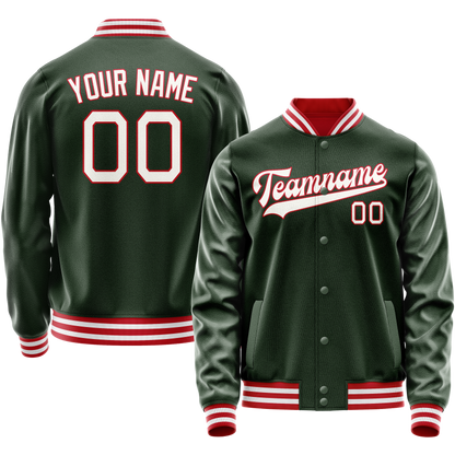 Custom Green White Solid Color Varsity Letterman Jacket