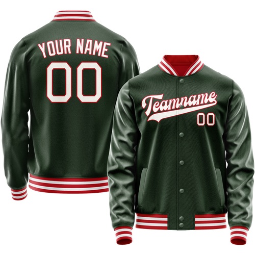 Custom Green White Solid Color Varsity Letterman Jacket