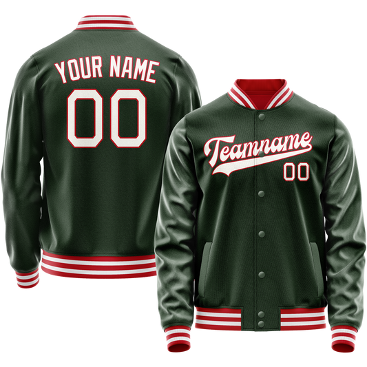 Custom Green White Solid Color Varsity Letterman Jacket