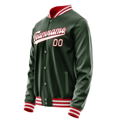 Custom Green White Solid Color Varsity Letterman Jacket