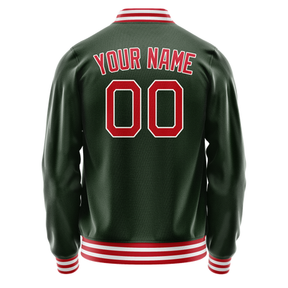 Custom Green Red Solid Color Varsity Letterman Jacket