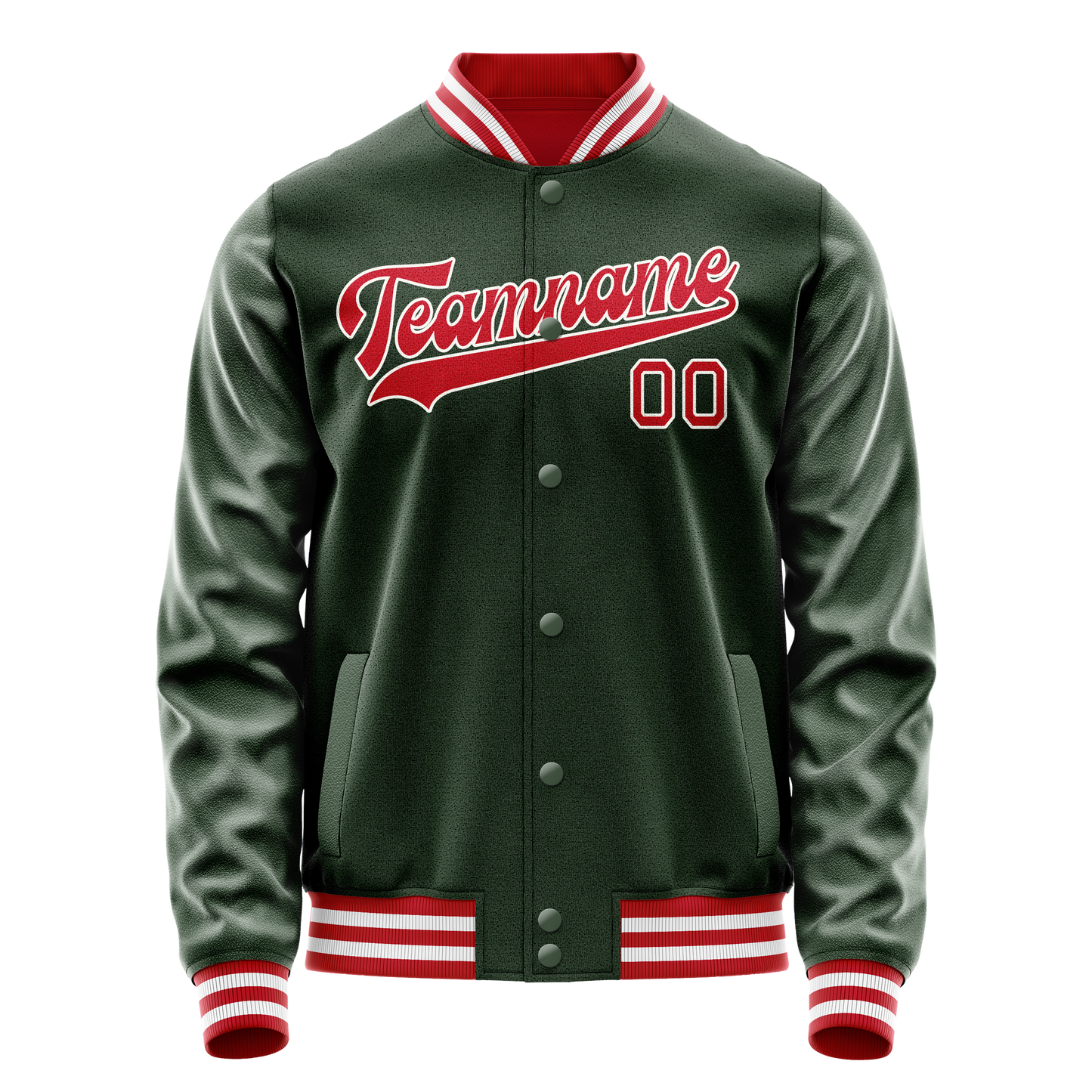 Custom Green Red Solid Color Varsity Letterman Jacket