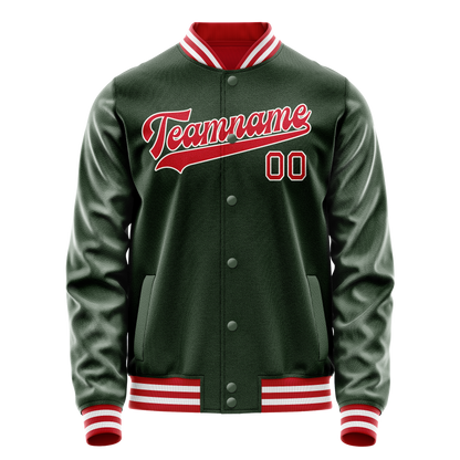 Custom Green Red Solid Color Varsity Letterman Jacket