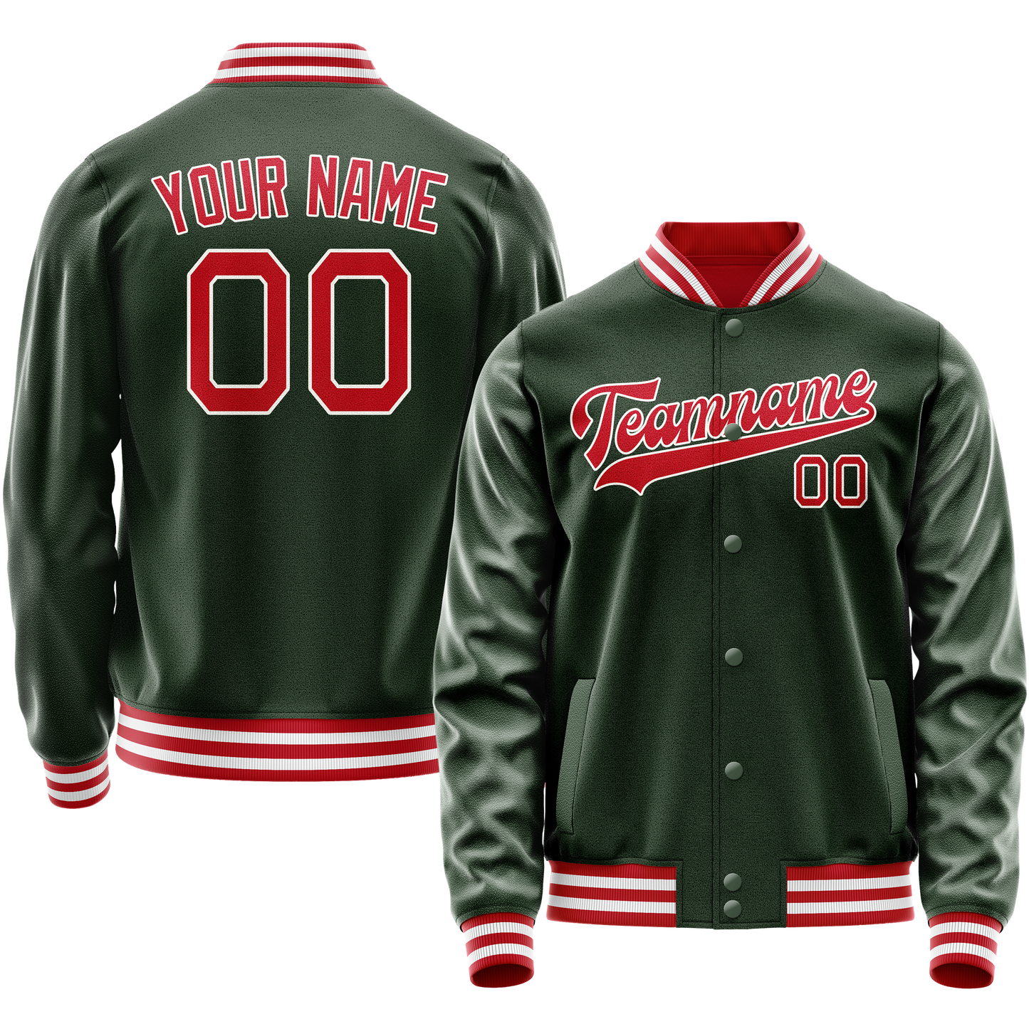 Custom Green Red Solid Color Varsity Letterman Jacket
