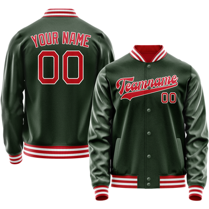 Custom Green Red Solid Color Varsity Letterman Jacket