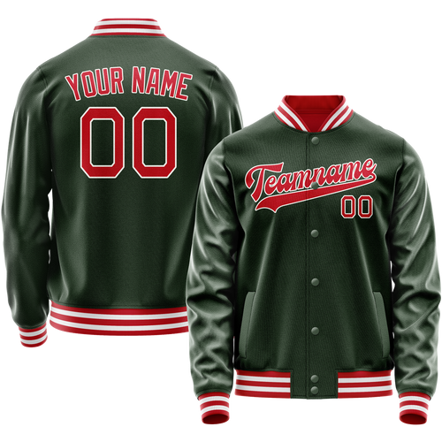Custom Green Red Solid Color Varsity Letterman Jacket