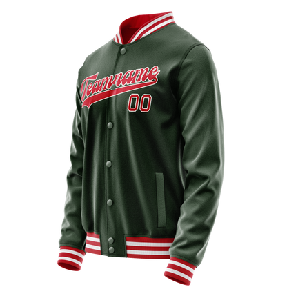 Custom Green Red Solid Color Varsity Letterman Jacket