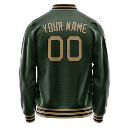 Custom Green Old-Gold Solid Color Varsity Letterman Jacket
