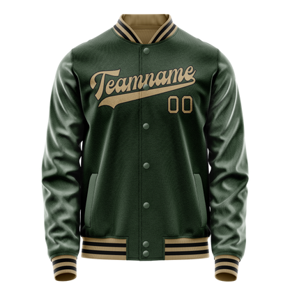 Custom Green Old-Gold Solid Color Varsity Letterman Jacket
