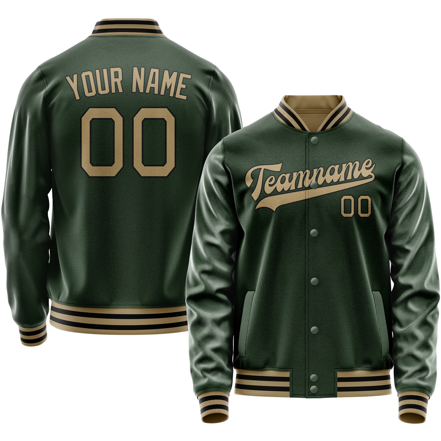 Custom Green Old-Gold Solid Color Varsity Letterman Jacket