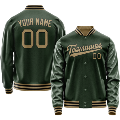 Custom Green Old-Gold Solid Color Varsity Letterman Jacket