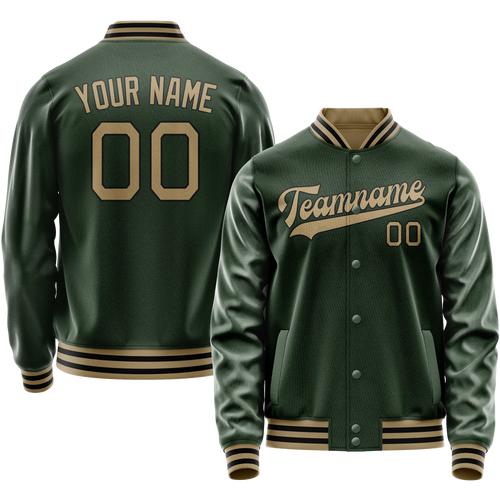 Custom Green Old-Gold Solid Color Varsity Letterman Jacket