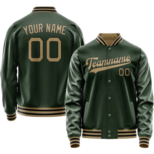 Custom Green Old-Gold Solid Color Varsity Letterman Jacket