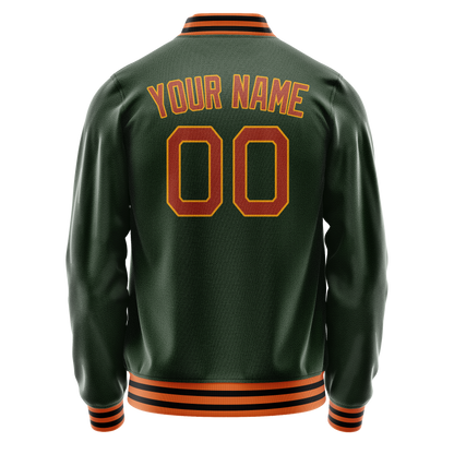 Custom Green Orange Solid Color Varsity Letterman Jacket