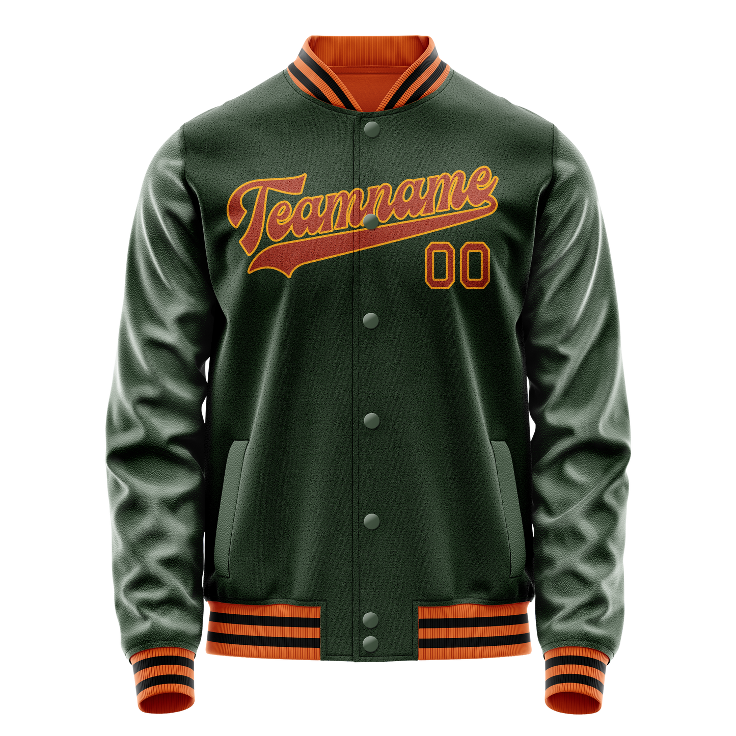 Custom Green Orange Solid Color Varsity Letterman Jacket