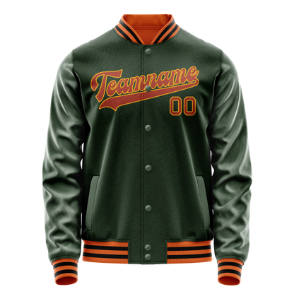 Custom Green Orange Solid Color Varsity Letterman Jacket