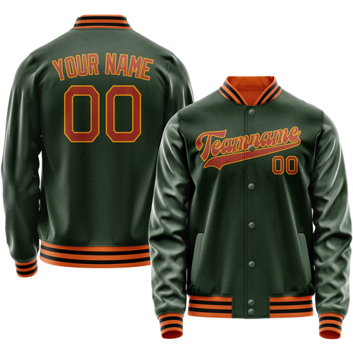Custom Green Orange Solid Color Varsity Letterman Jacket
