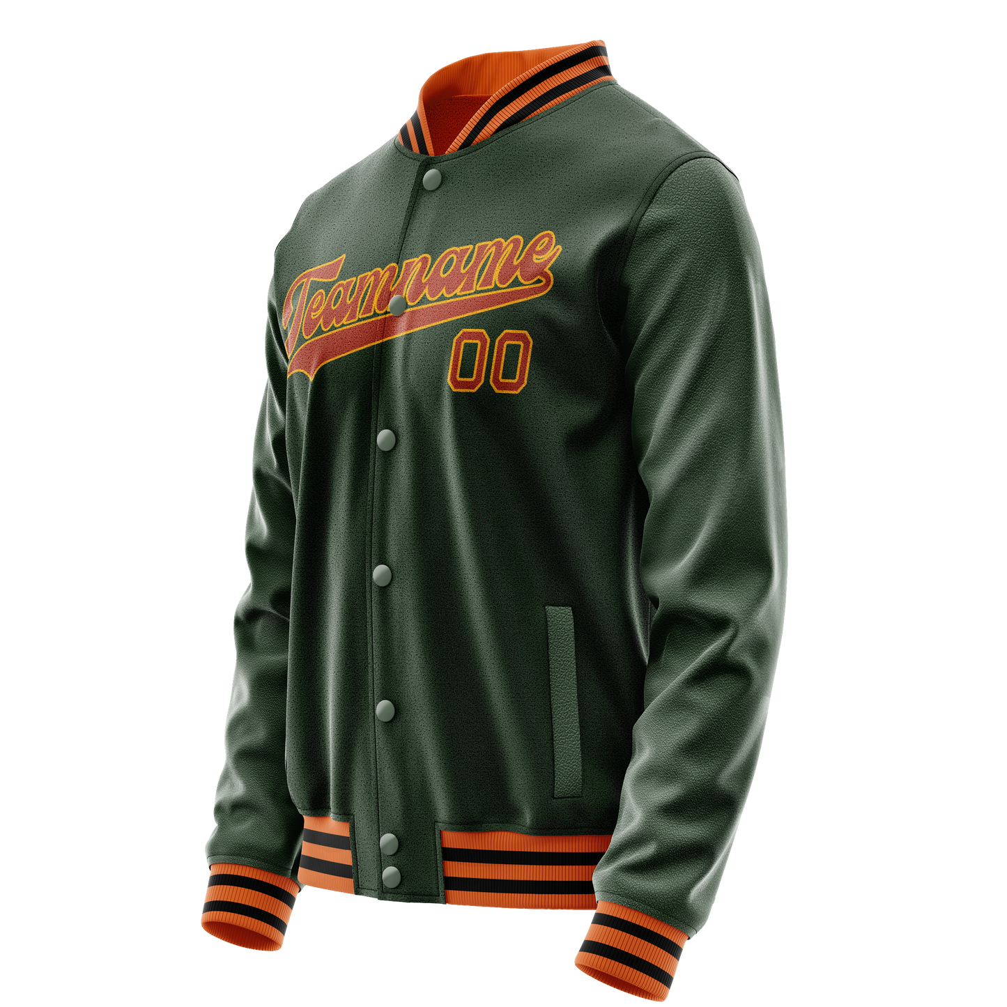 Custom Green Orange Solid Color Varsity Letterman Jacket