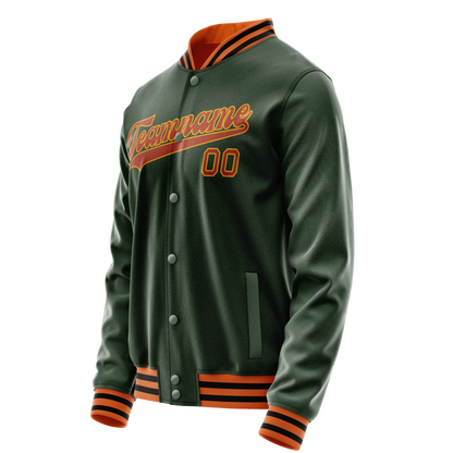 Custom Green Orange Solid Color Varsity Letterman Jacket