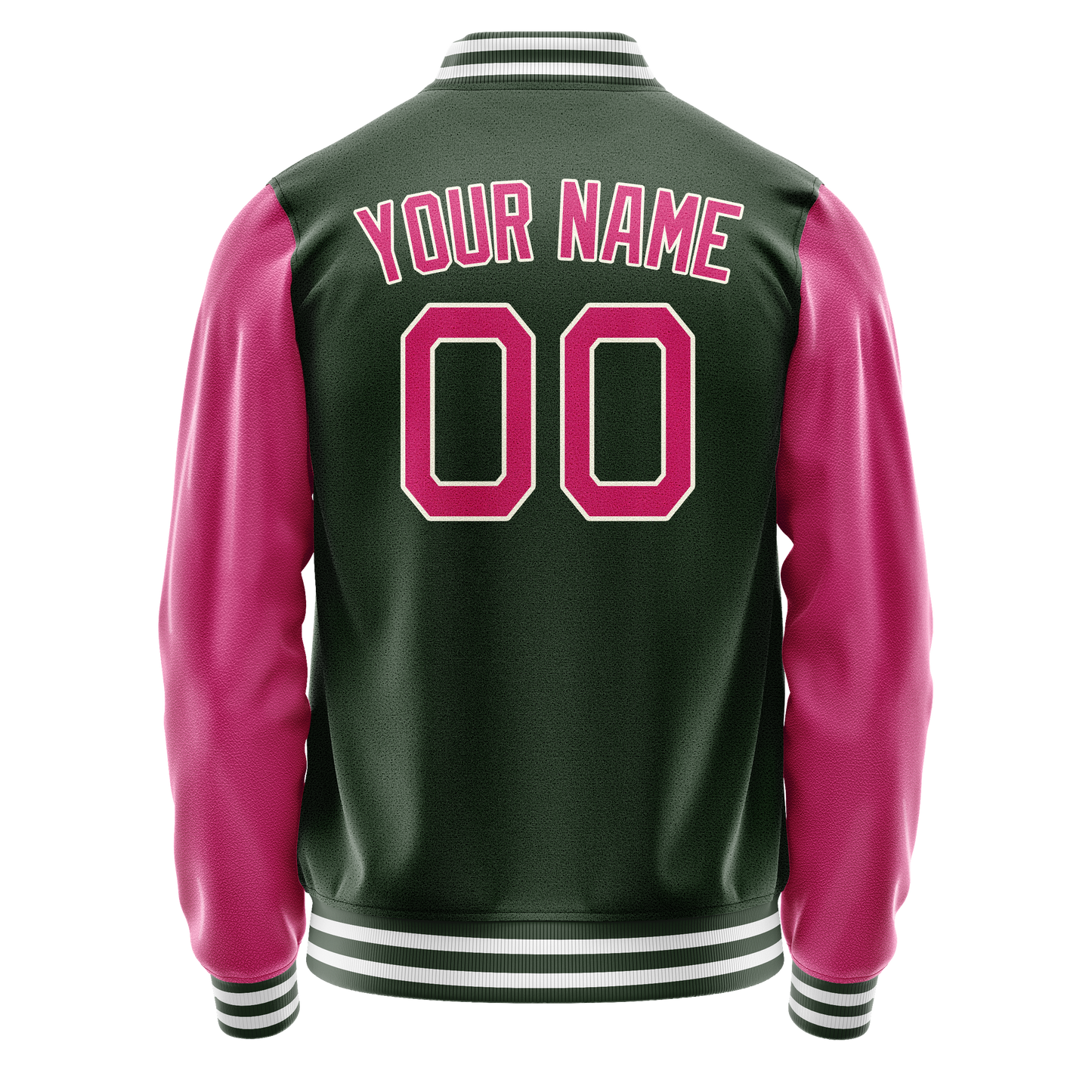 Custom Green Pink Solid Color Varsity Letterman Jacket