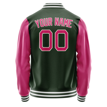 Custom Green Pink Solid Color Varsity Letterman Jacket