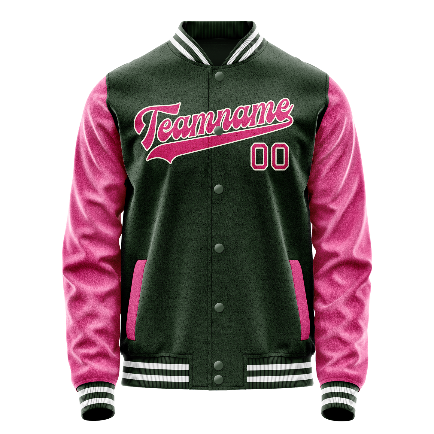 Custom Green Pink Solid Color Varsity Letterman Jacket