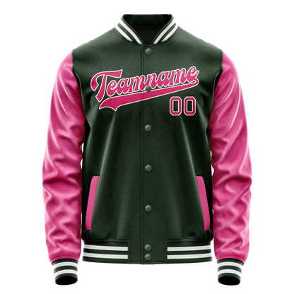 Custom Green Pink Solid Color Varsity Letterman Jacket
