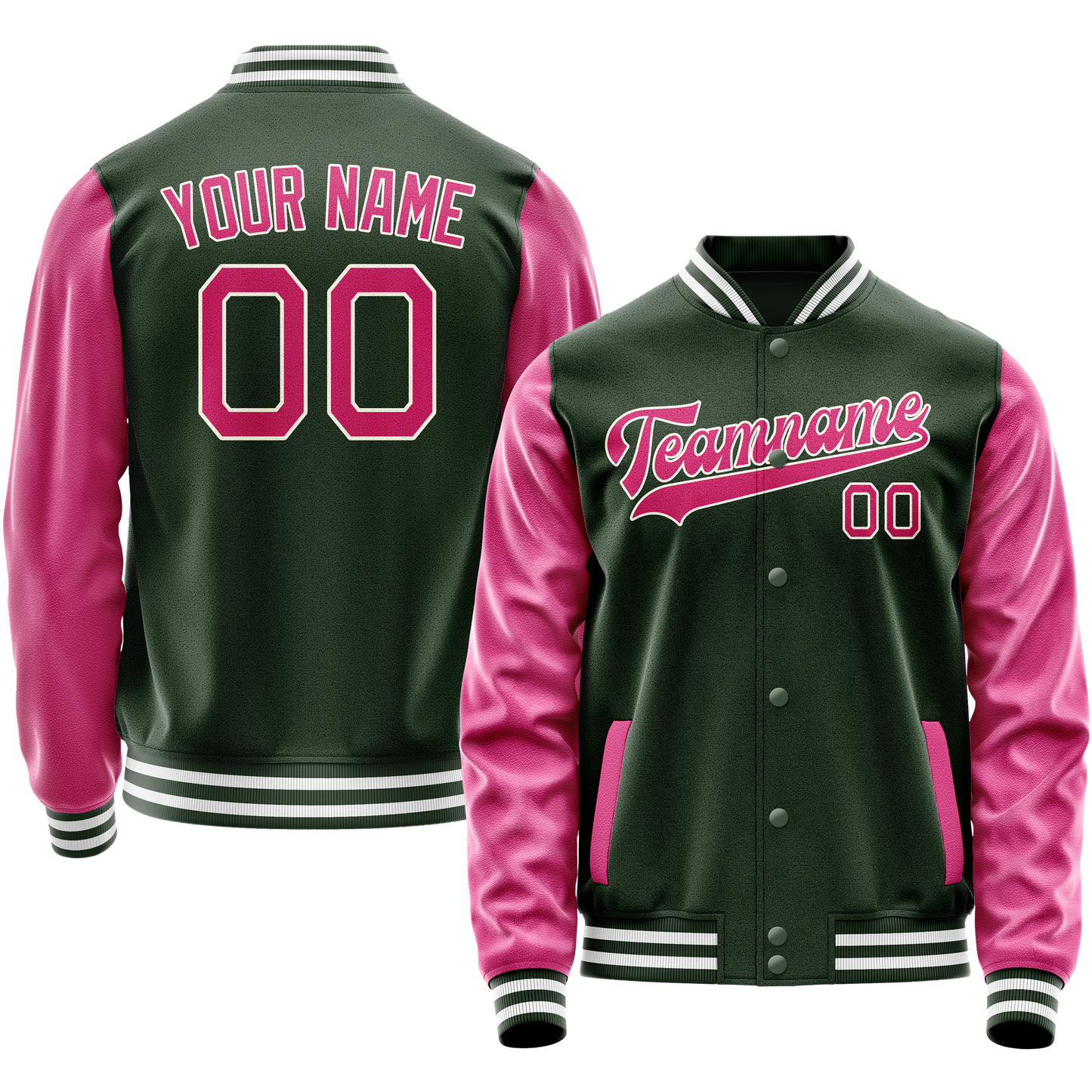 Custom Green Pink Solid Color Varsity Letterman Jacket