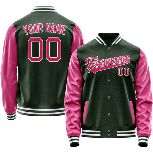 Custom Green Pink Solid Color Varsity Letterman Jacket