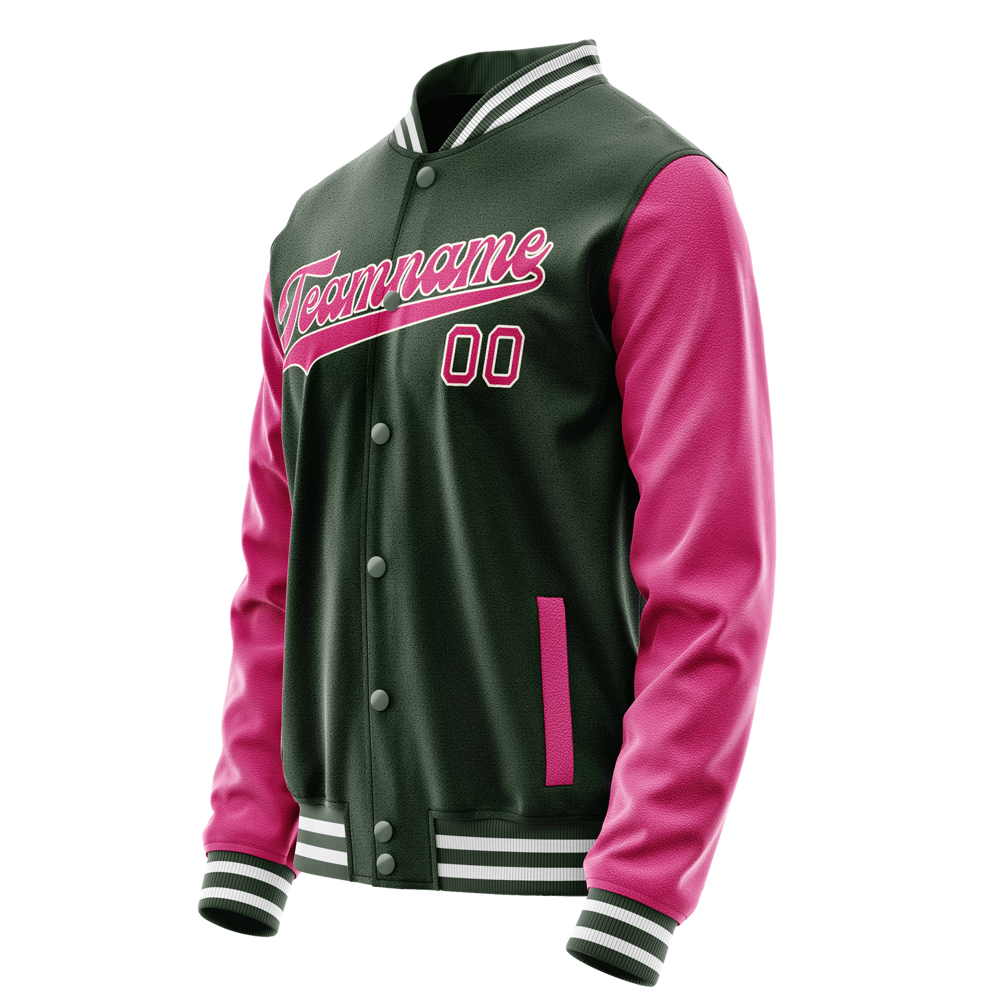 Custom Green Pink Solid Color Varsity Letterman Jacket