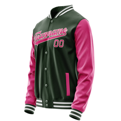 Custom Green Pink Solid Color Varsity Letterman Jacket