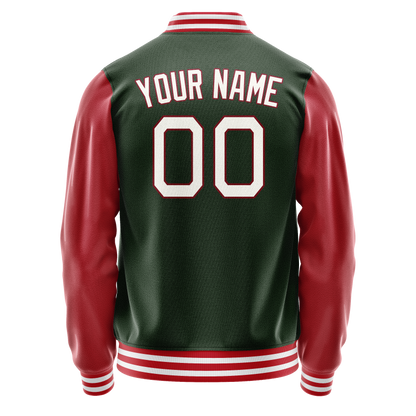 Custom Green Crimson Solid Color Varsity Letterman Jacket