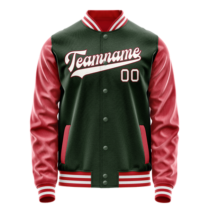Custom Green Crimson Solid Color Varsity Letterman Jacket