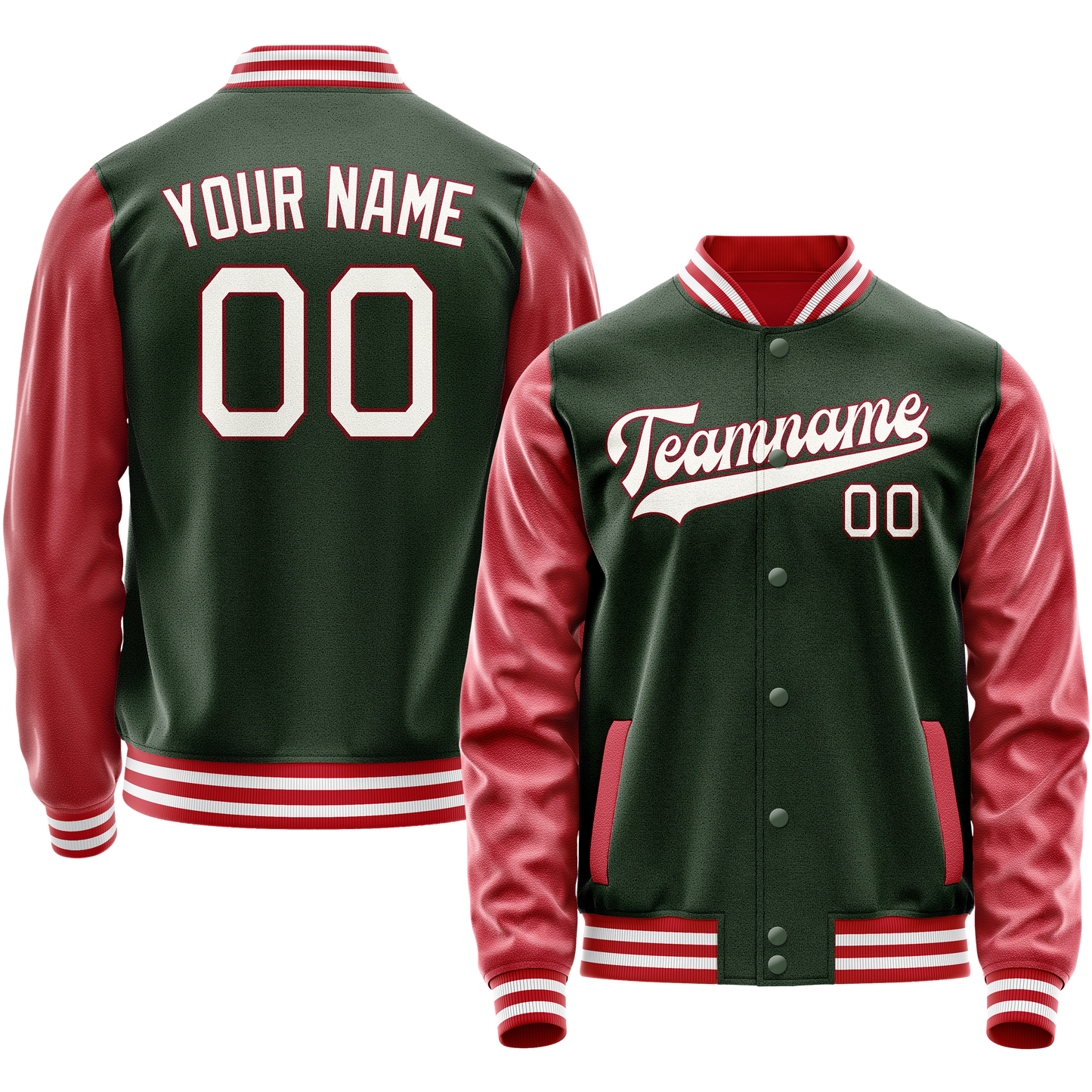Custom Green Crimson Solid Color Varsity Letterman Jacket